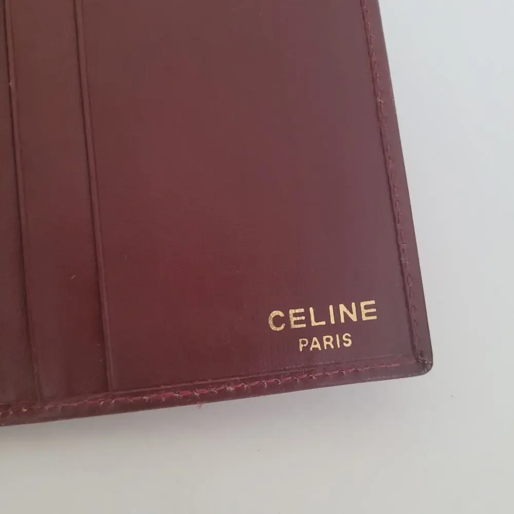Celine Paris Vintage Bifold Leather Bordeaux Red Wallet‎ Small Compact Card Bill